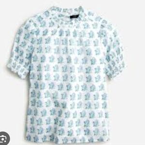 SZ Blockprints X J Crew Smocked Puffed Sleeve Top In Blue Paisley Size Small